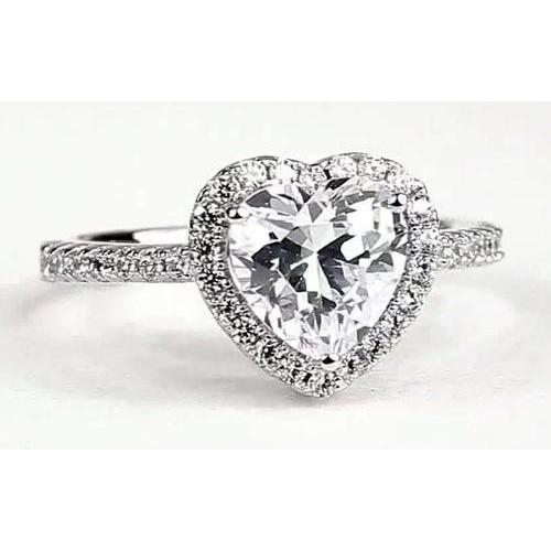 Heart Genuine Diamond Halo Ring  White Gold