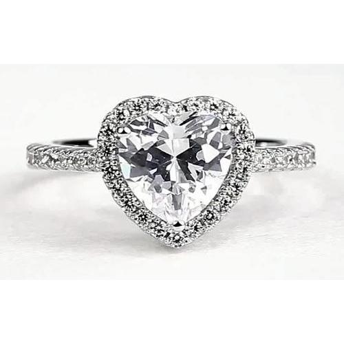 Heart Genuine Diamond Halo Ring 2.40 Carats White Gold