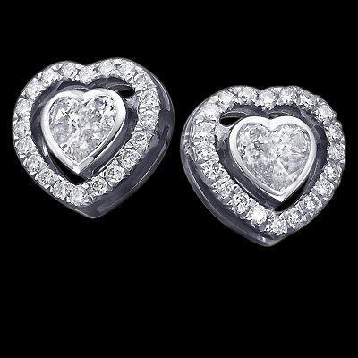 Heart Genuine Diamond Studs 2.4 Cts. Halo Earring Pair White Gold