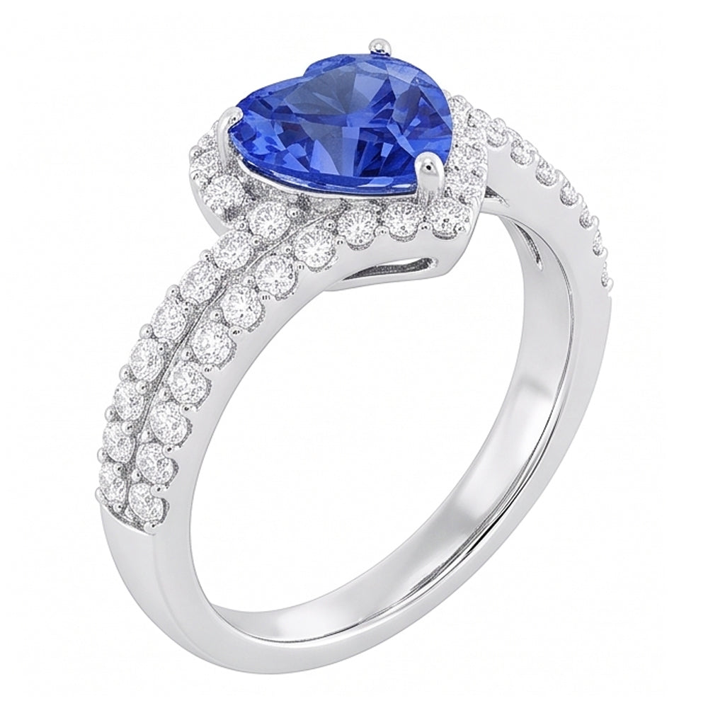 Heart Halo Light Blue Sapphire Ring 4.50 Carats Double Shank Jewellery
