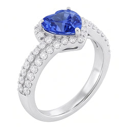Heart Halo Light Blue Sapphire Ring 4.50 Carats Double Shank Jewellery