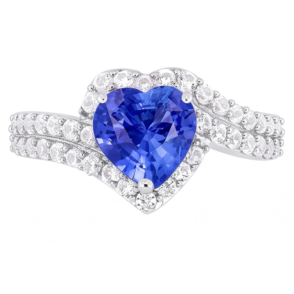 Heart Halo Light Blue Sapphire Ring 4.50 Carats Double Shank Jewellery
