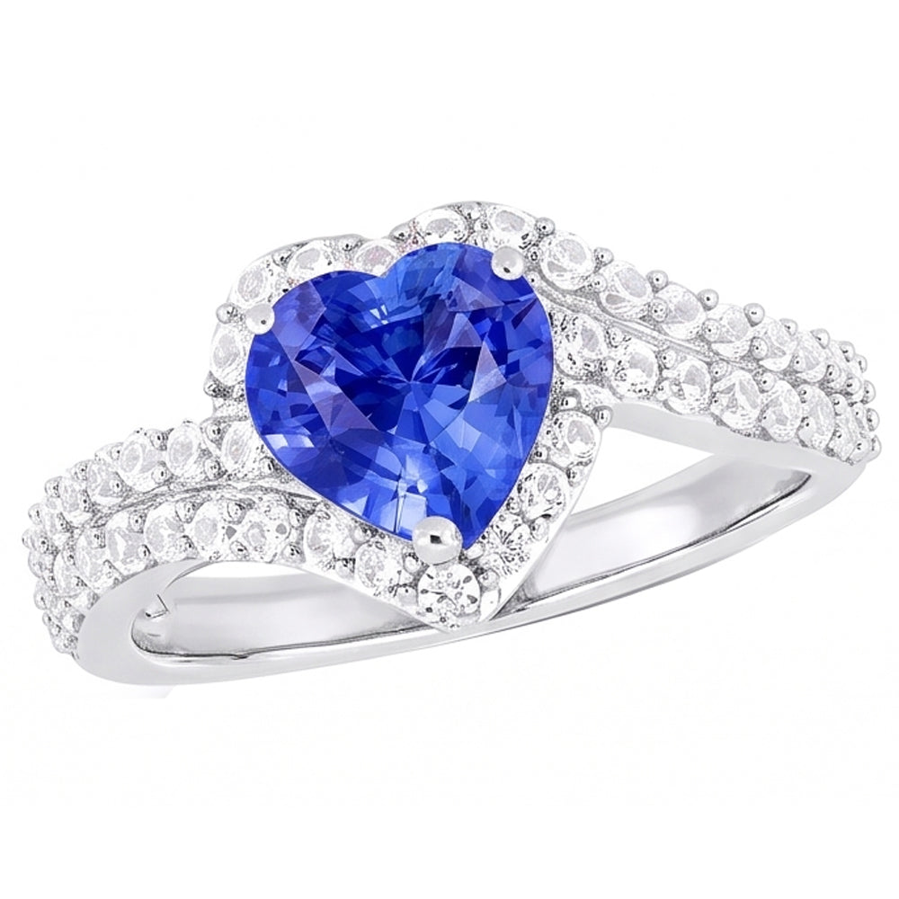 Heart Halo Light Blue Sapphire Ring 4.50 Carats Double Shank Jewellery