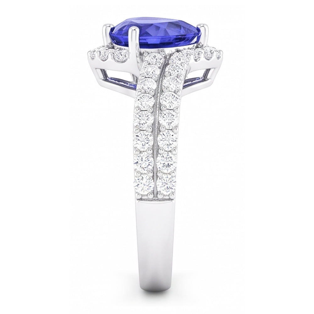 Heart Halo Light Blue Sapphire Ring 4.50 Carats Double Shank Jewellery
