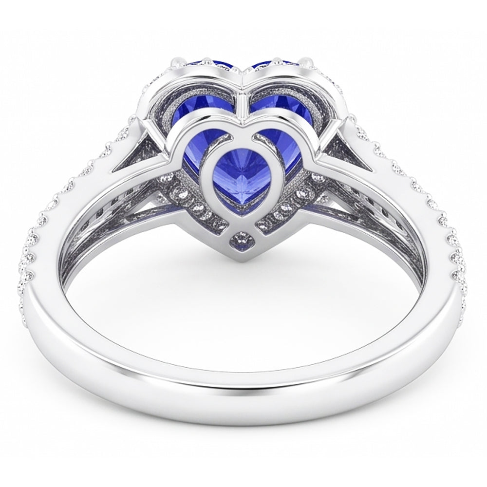 Heart Halo Light Blue Sapphire Ring 4.50 Carats Double Shank Jewellery