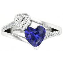 Heart Natural Earth Mined Diamond Bezel Set Blue Sapphire Ring Split Shank 3.25 Carats