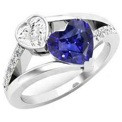 Heart Natural Earth Mined Diamond Bezel Set Blue Sapphire Ring Split Shank 3.25 Carats