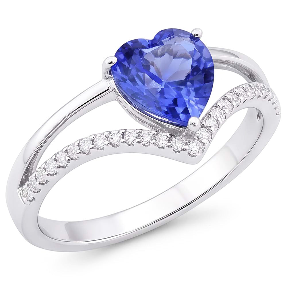 Heart Natural Earth Mined Diamond Jewellery Light Blue Sapphire Ring 2 Carats Gold 14K