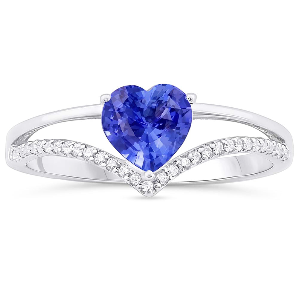 Heart Natural Earth Mined Diamond Jewellery Light Blue Sapphire Ring 2 Carats Gold 14K