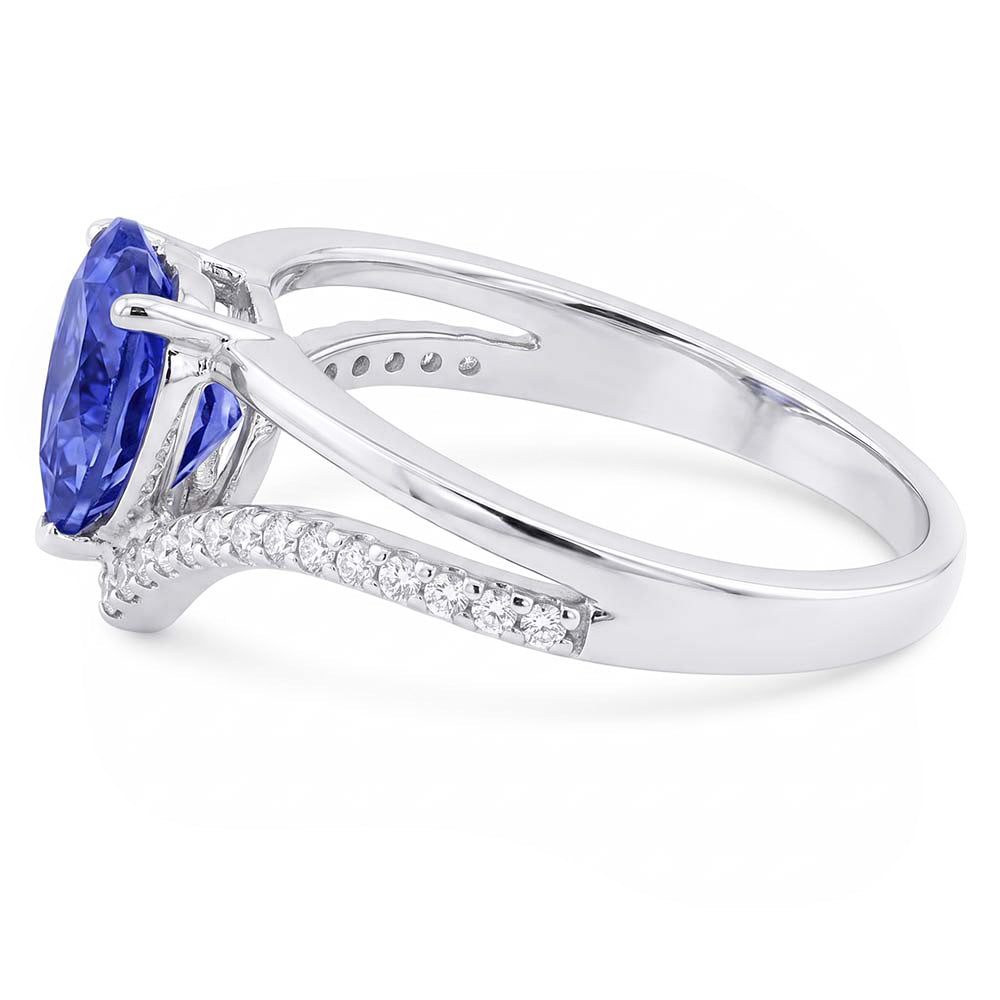 Heart Natural Earth Mined Diamond Jewellery Light Blue Sapphire Ring 2 Carats Gold 14K