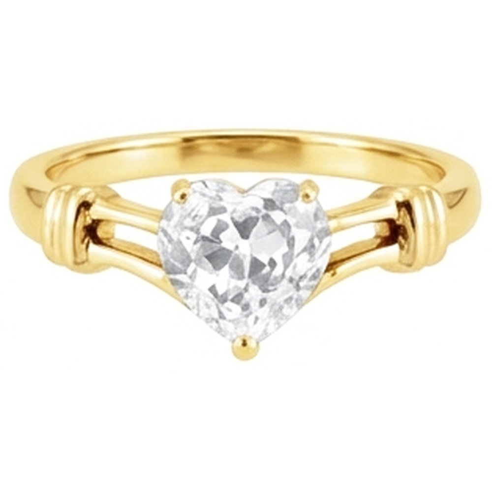 Heart Shape Fine Diamond ring in 14 Karat Yellow Gold – side view