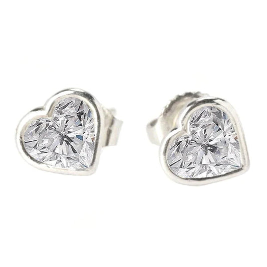 Heart Real Diamond Bezel Stud Earrings 1.50 Carats