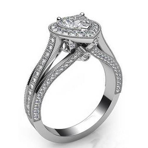 Heart Real Diamond Engagement Ring 6 Carats White Gold Fine Jewelry