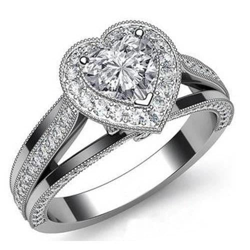 Heart Real Diamond Engagement Ring 6 Carats White Gold Fine Jewelry