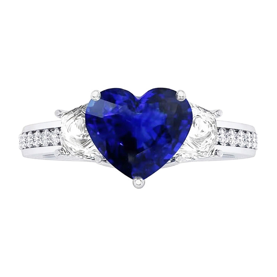 natural round sapphire 4.50ct ring on white background