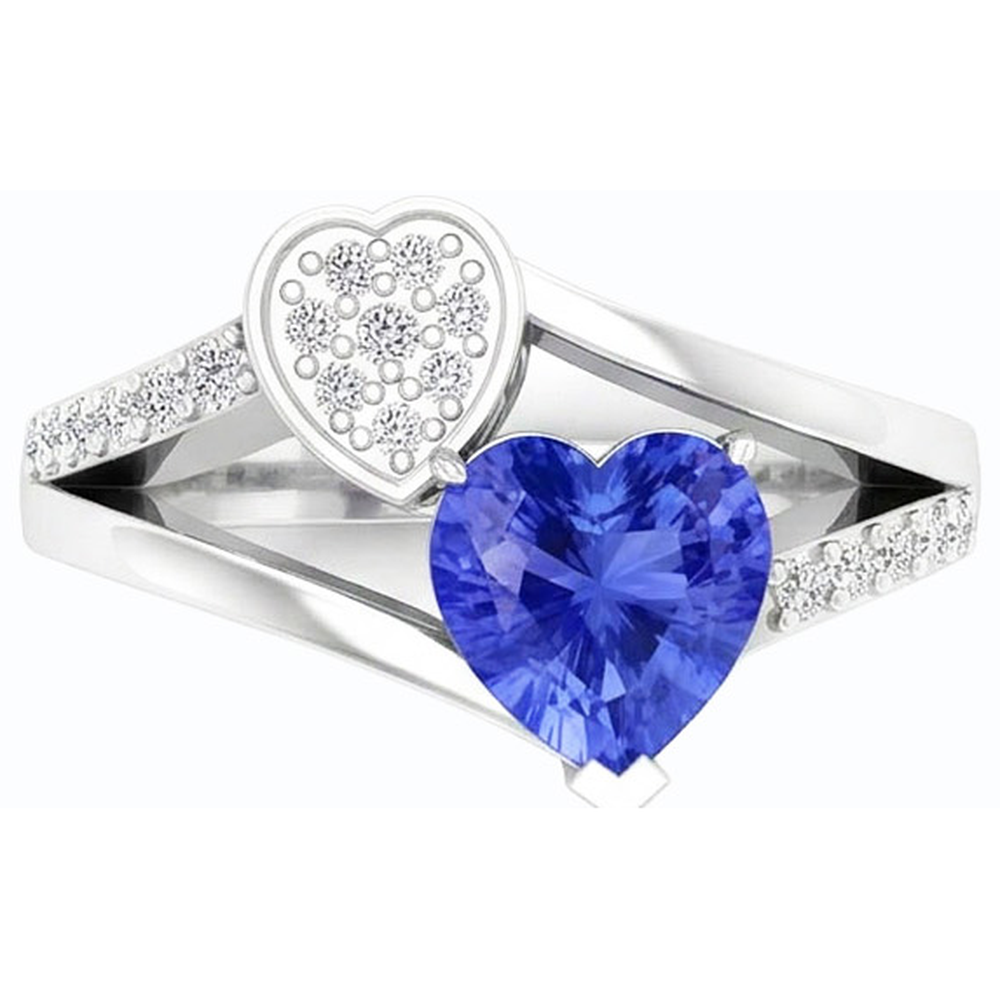Heart Sapphire Gemstone Ring 2.50 Carats Natural Earth Mined Diamond Split Shank Gold