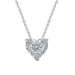 Heart Shape 1.25 Carats Real Diamond Pendant Necklace 14K White Gold