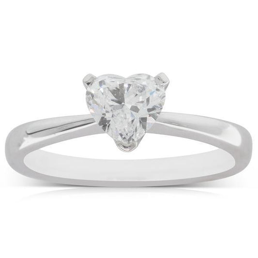 Heart Shape 1.75 Carat Real Diamond Solitaire Ring White Gold 14K
