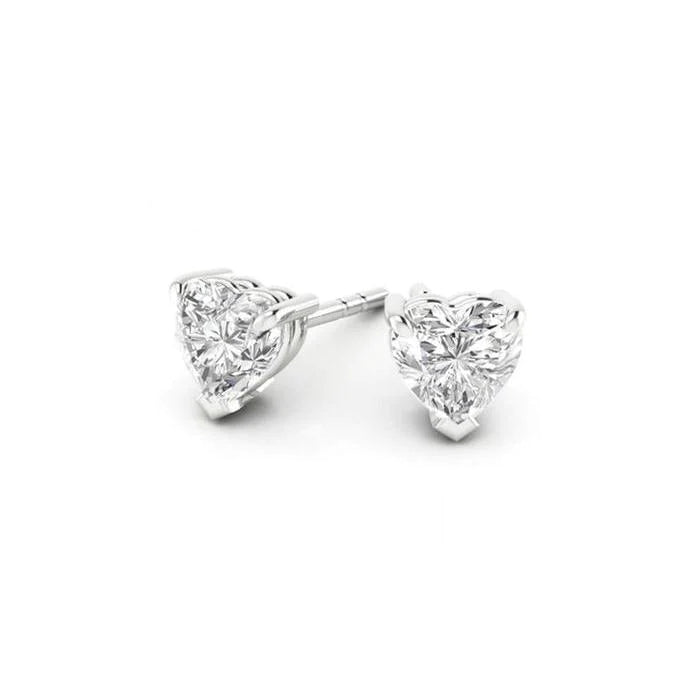 Heart Shape 3.00 Carats Real Diamonds Studs Earrings White Gold 14K