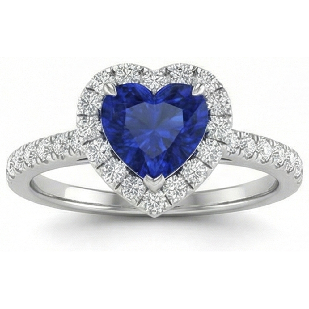 Heart Shape Ceylon Sapphire Natural Earth Mined Diamond Wedding Ring 3.90 Ct Gold 14K