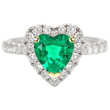 Heart Shape Fine Emerald ring in 14 Karat Two Tone Gold – side view