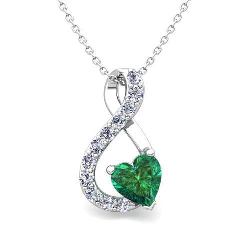 Heart Shape Green Emerald & Round Diamond Pendant Necklace 5.70 Ct.