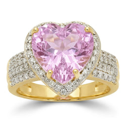 Heart Shape Kunzite With Round Natural Earth Mined Diamonds 8.25 Ct. Ring Yellow Gold