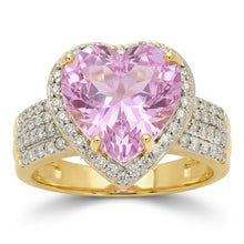 Heart Shape Kunzite With Round Natural Earth Mined Diamonds 8.25 Ct. Ring Yellow Gold