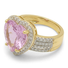 Heart Shape Kunzite With Round Natural Earth Mined Diamonds 8.25 Ct. Ring Yellow Gold