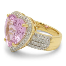Heart Shape Kunzite With Round Natural Earth Mined Diamonds 8.25 Ct. Ring Yellow Gold