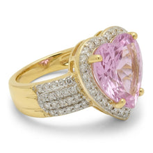 Heart Shape Kunzite With Round Natural Earth Mined Diamonds 8.25 Ct. Ring Yellow Gold
