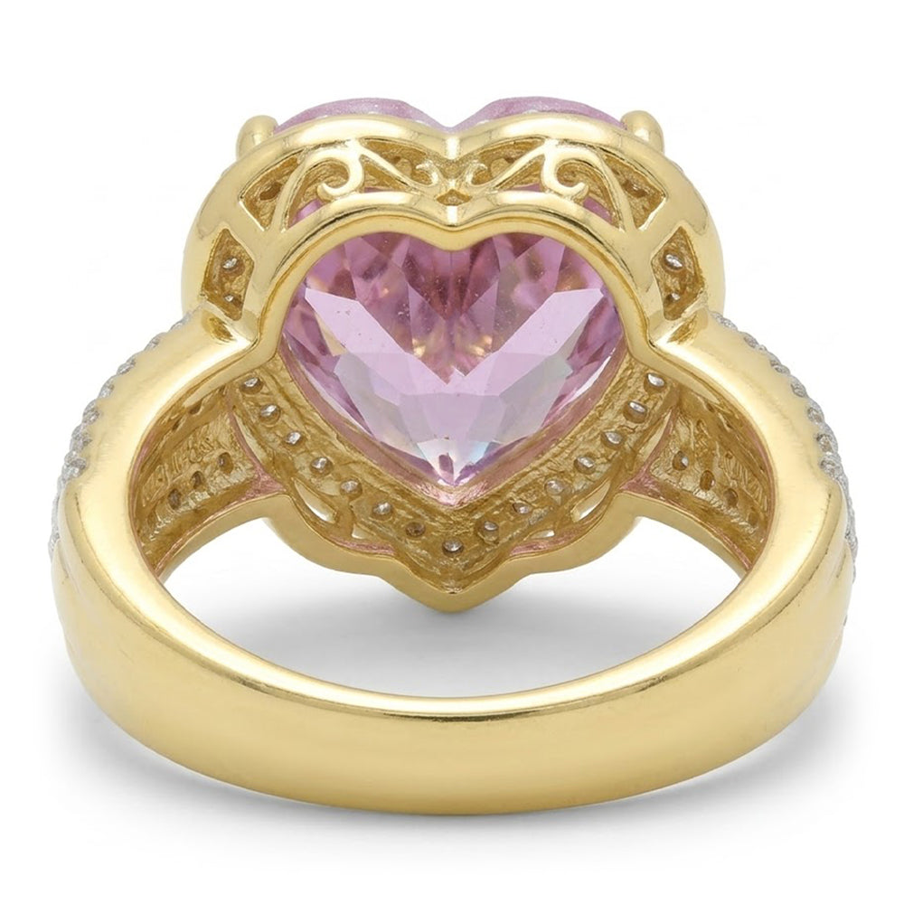 Heart Shape Kunzite With Round Natural Earth Mined Diamonds 8.25 Ct. Ring Yellow Gold