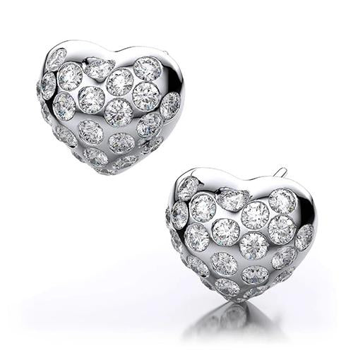 Heart Shape Studs Earrings 3.20 Ct Round Cut Real Diamonds White Gold 14K