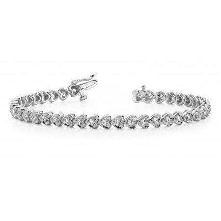 Heart Shape Tennis Bracelet 6 Ct Round Cut Real Diamonds White Gold 14K
