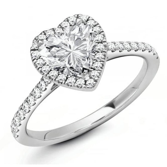 Heart Shaped Genuine Diamond Halo Wedding Ring