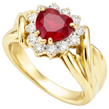 Heart Shaped Red Ruby Natural Earth Mined Diamond Ring 2.15 Carats Yellow Gold 14K