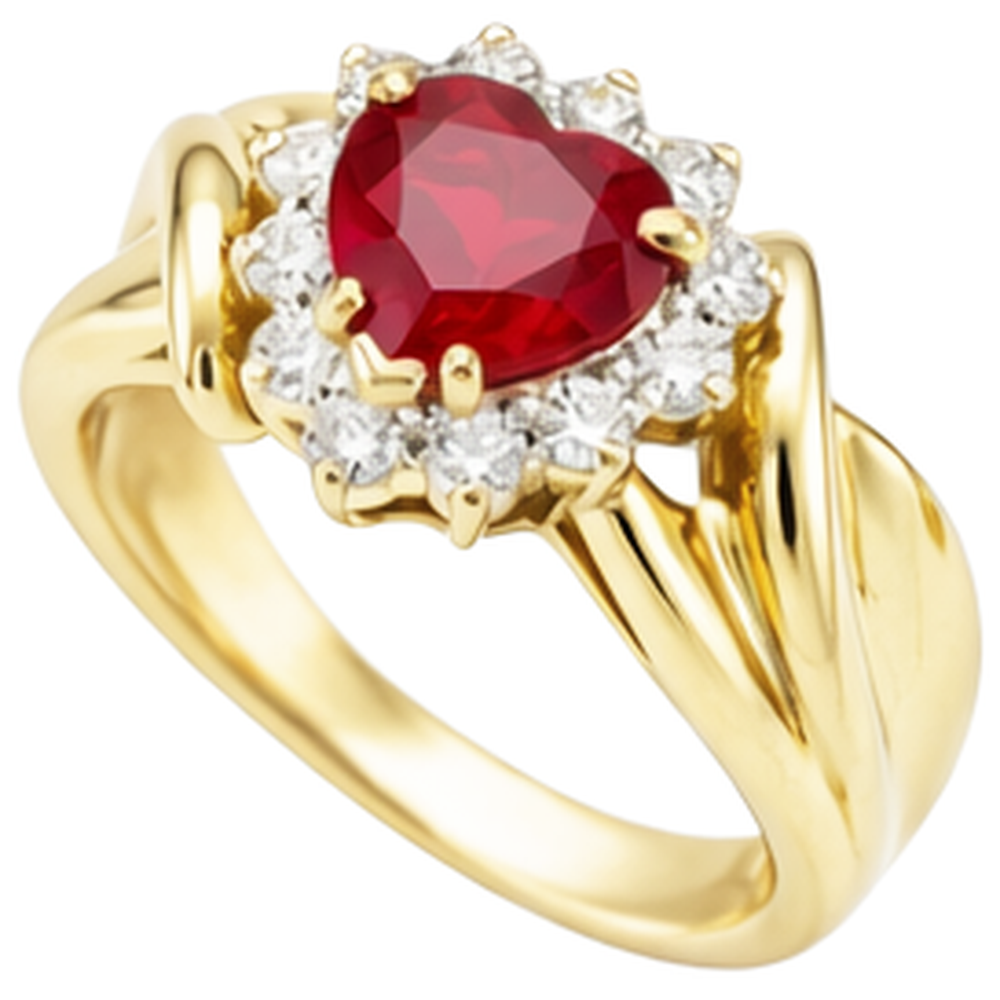 Heart Shaped Red Ruby Natural Earth Mined Diamond Ring 2.15 Carats Yellow Gold 14K