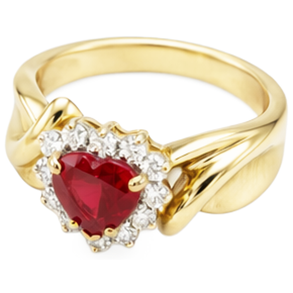 Heart Shaped Red Ruby Natural Earth Mined Diamond Ring 2.15 Carats Yellow Gold 14K