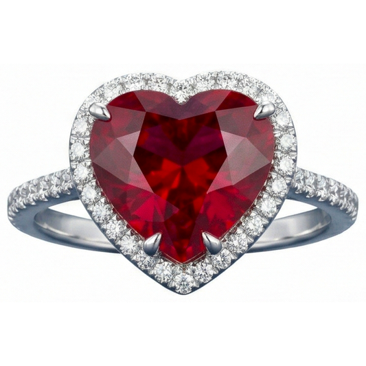Heart Shaped Ruby And Accents Natural Earth Mined DIAMOND ( NOT LAB GROWN ) Ring White Gold 14K 5.35 Ct