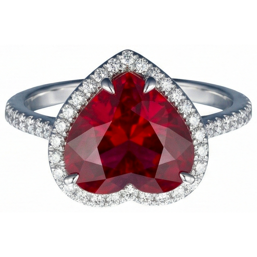 Heart Shaped Ruby And Accents Natural Earth Mined DIAMOND ( NOT LAB GROWN ) Ring White Gold 14K 5.35 Ct