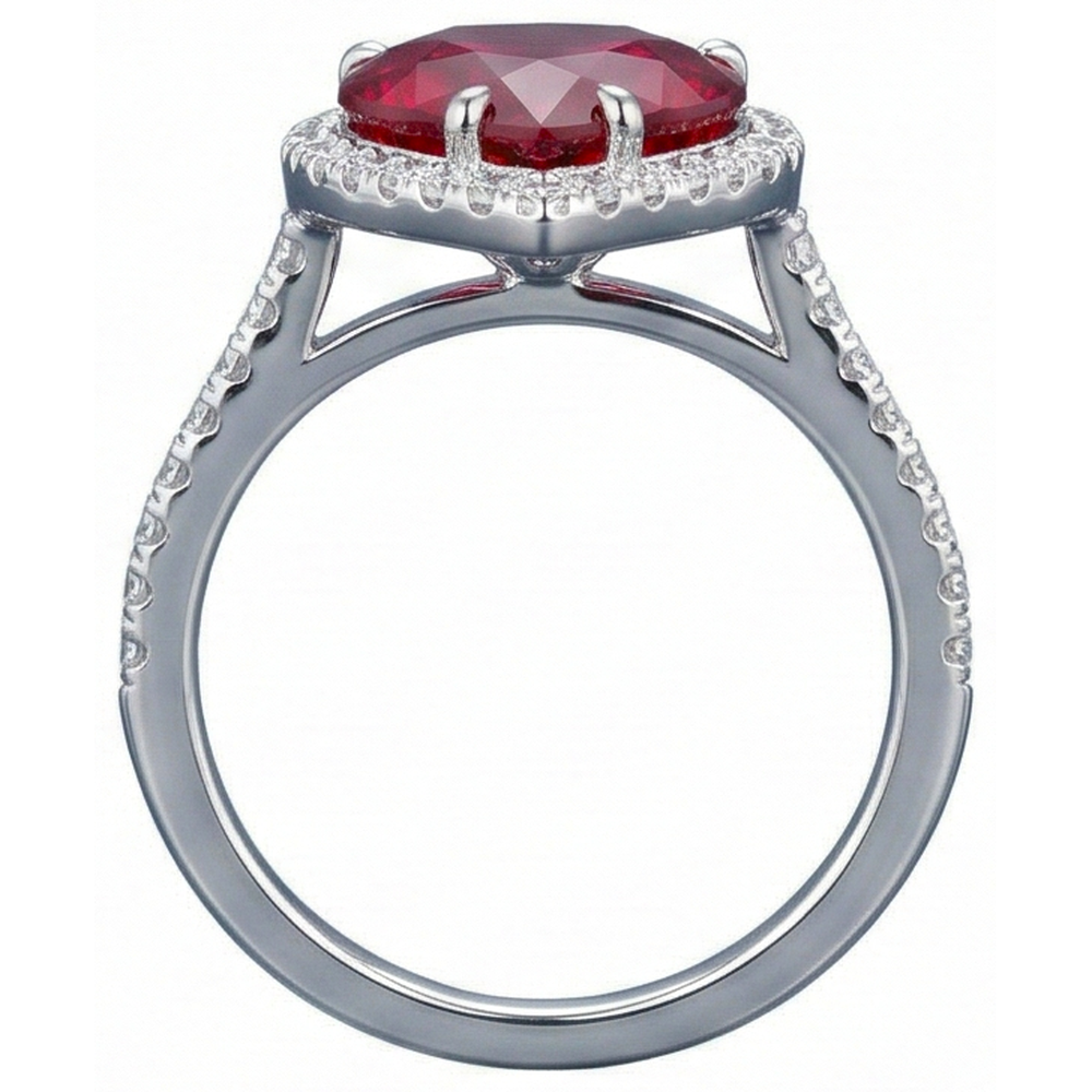 Heart Shaped Ruby And Accents Natural Earth Mined DIAMOND ( NOT LAB GROWN ) Ring White Gold 14K 5.35 Ct