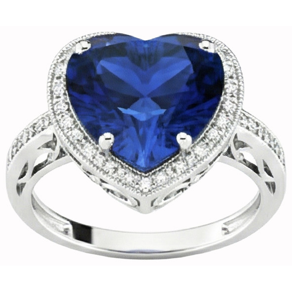 Heart Shaped Sri Lanka Blue Sapphire & Natural Earth Mined DIAMOND ( NOT LAB GROWN ) Ring 7.76 Carat WG 14K