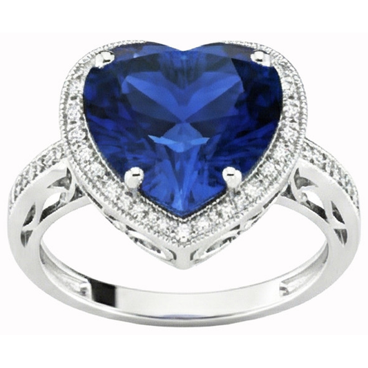 Heart Shaped Sri Lanka Blue Sapphire & Natural Earth Mined DIAMOND ( NOT LAB GROWN ) Ring 7.76 Carat WG 14K