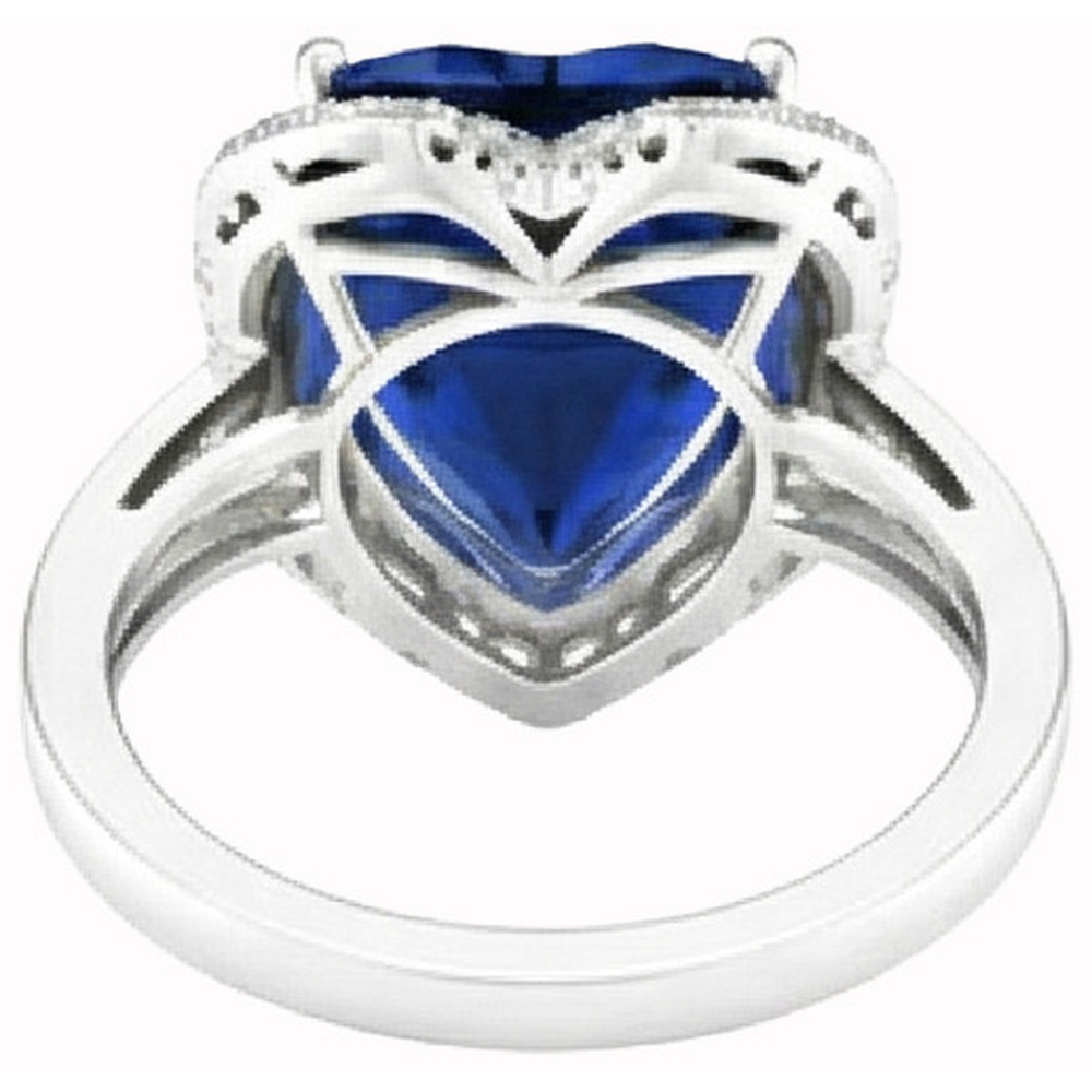 Heart Shaped Sri Lanka Blue Sapphire & Natural Earth Mined DIAMOND ( NOT LAB GROWN ) Ring 7.76 Carat WG 14K