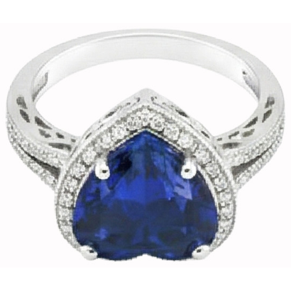 Heart Shaped Sri Lanka Blue Sapphire & Natural Earth Mined DIAMOND ( NOT LAB GROWN ) Ring 7.76 Carat WG 14K