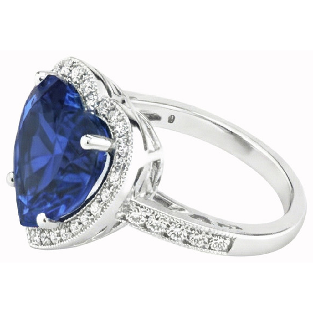 Heart Shaped Sri Lanka Blue Sapphire & Natural Earth Mined DIAMOND ( NOT LAB GROWN ) Ring 7.76 Carat WG 14K