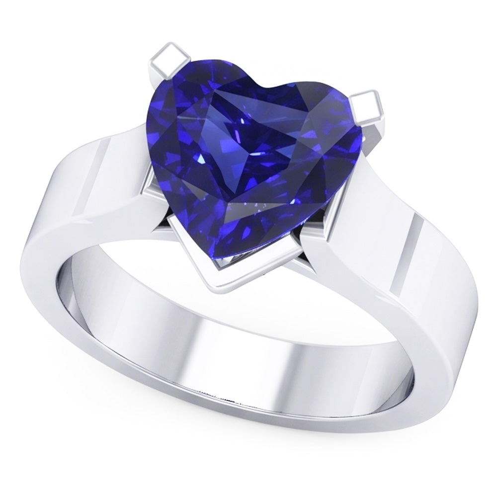 Heart Solitaire Ring Ceylon Blue Sapphire 3 Carats Women's Jewellery