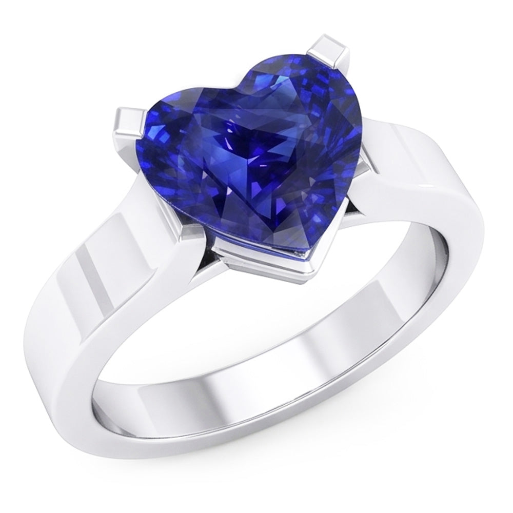 Heart Solitaire Ring Ceylon Blue Sapphire 3 Carats Women's Jewellery