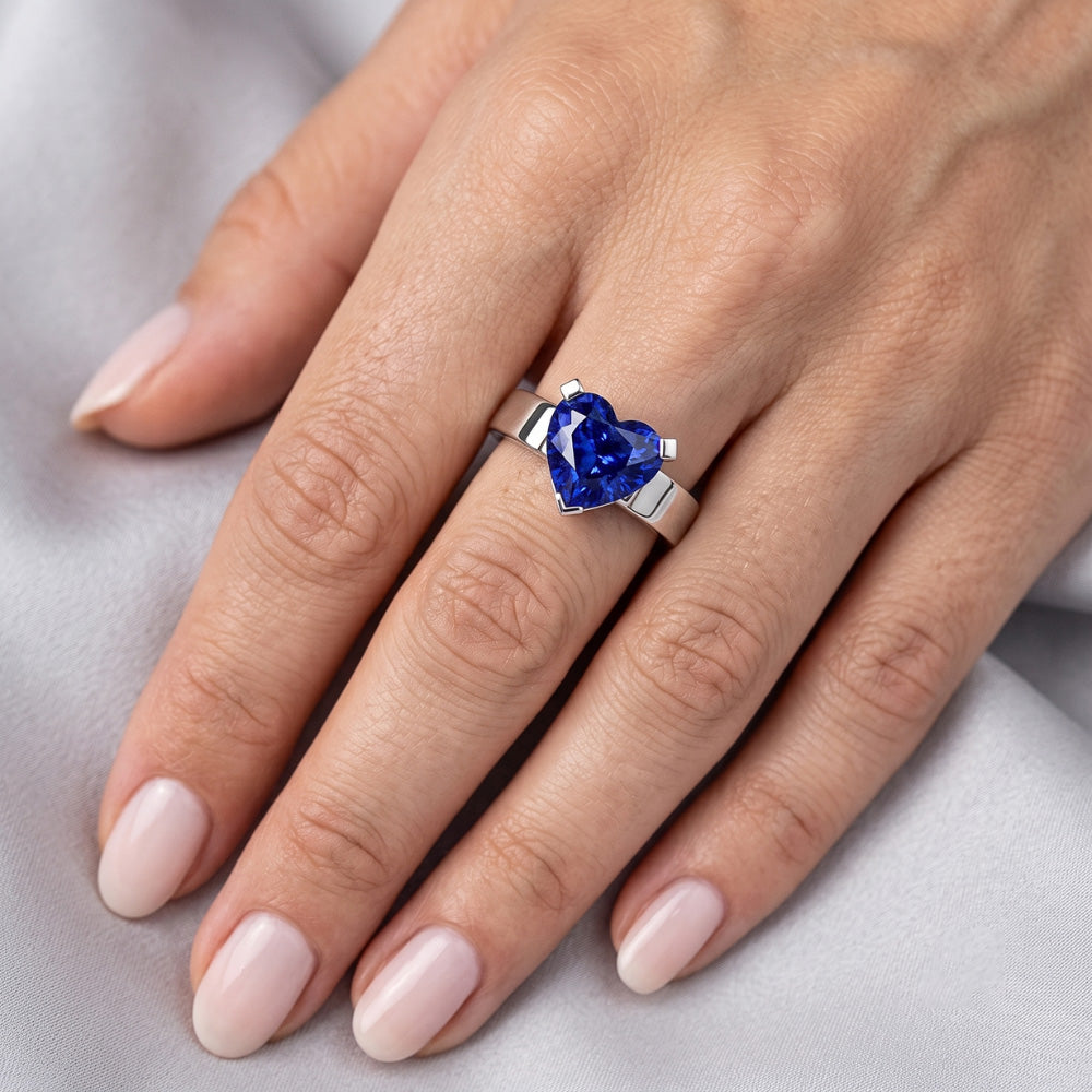 Heart Solitaire Ring Ceylon Blue Sapphire 3 Carats Women's Jewellery