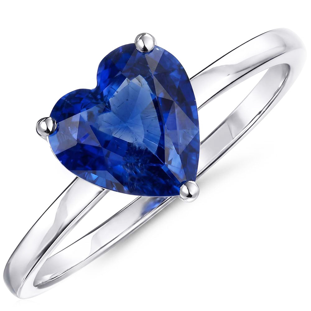 Heart Solitaire Sri Lankan Sapphire Ring 2.50 Carats White Gold 14K